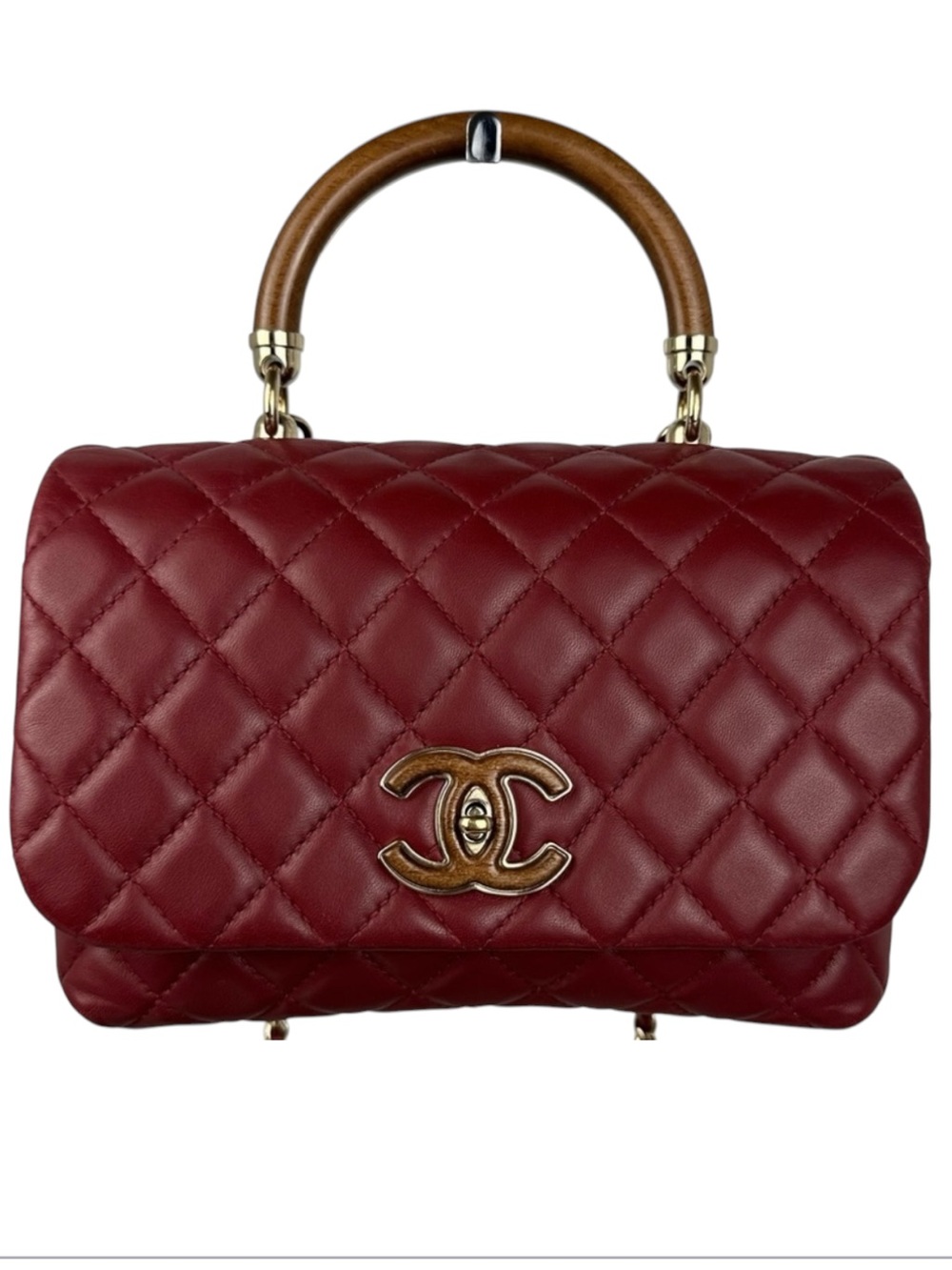 CHANEL CC TURNLOCK QUILTED TOP HANDLE LAMBSKIN LEATHER 2 WAY BAG